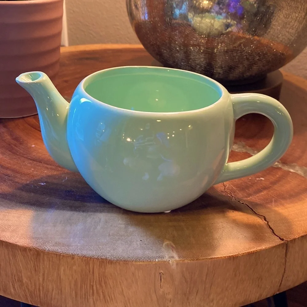 Mint green ceramic glass teapot planter gift package flower vase 6”x 3.5” potter